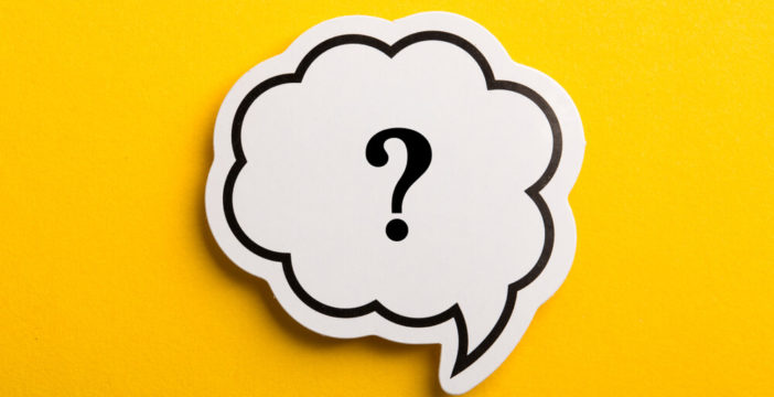 A question mark on a yellow background