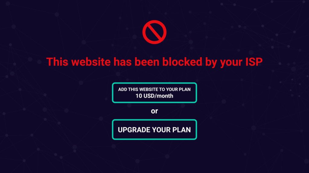 blocked webpage due to non-neutrality internet regulations