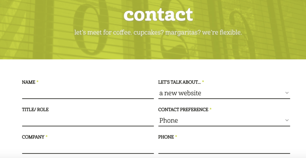 example of UX copy on a Contact Us page header