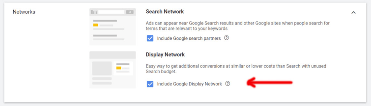Screenshot of types of networks in Google ads.
