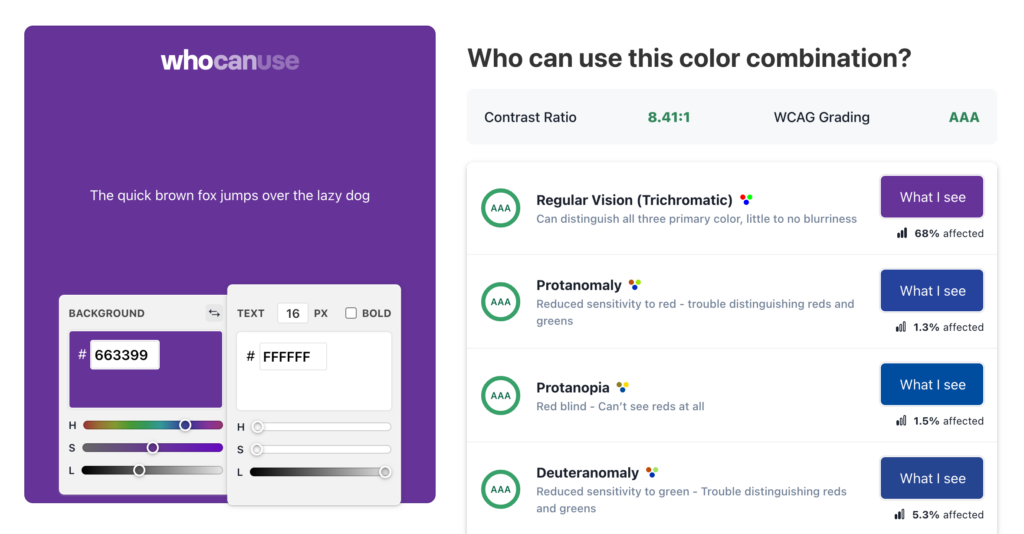 The homepage of the color checker website WhoCanUse
