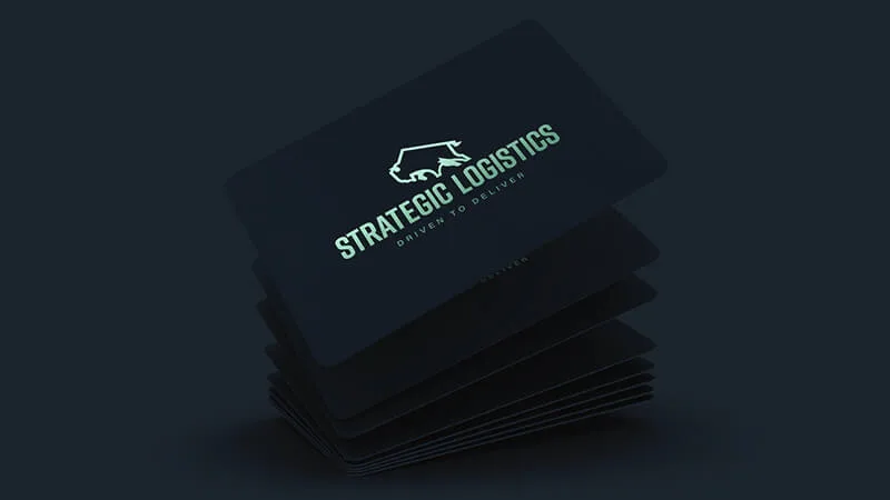 strategic logistics logo on a black business card
