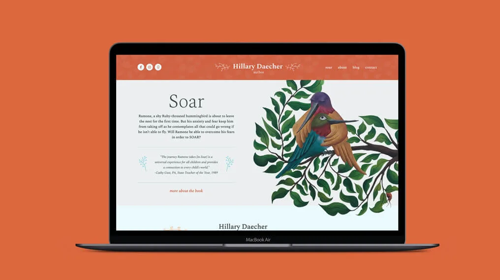 hillary daecher's website homepage on an orange background