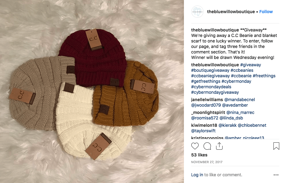 the blue willow boutique cyber monday instagram giveaway