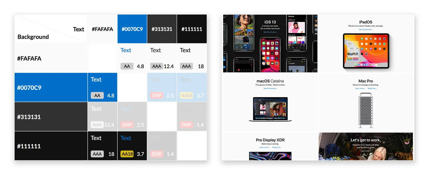 Apple's brand colors and how they're used on their website