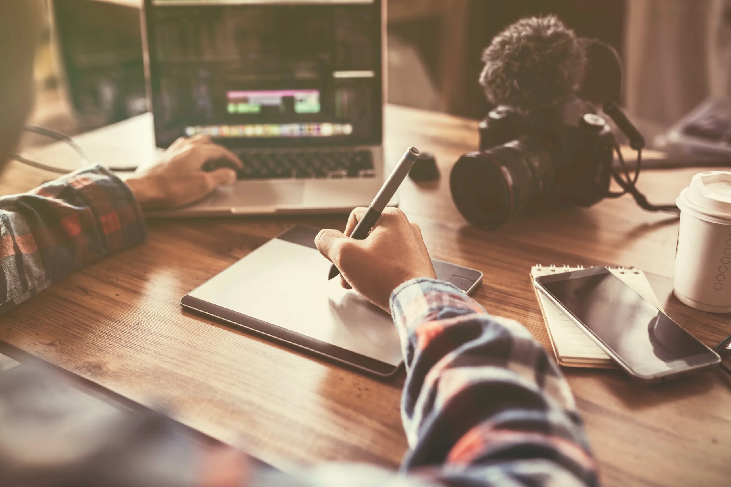 Man editing professional marketing video.