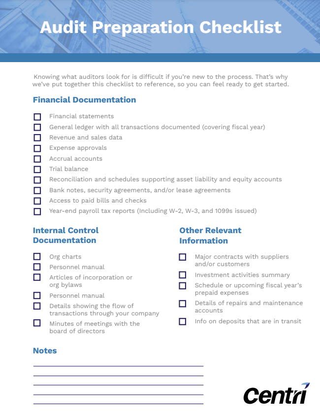 Audit Preparation Checklist with a blue header.