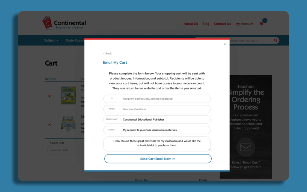 CP EmailCart Work 02 Continental Press: Custom Web Solution
