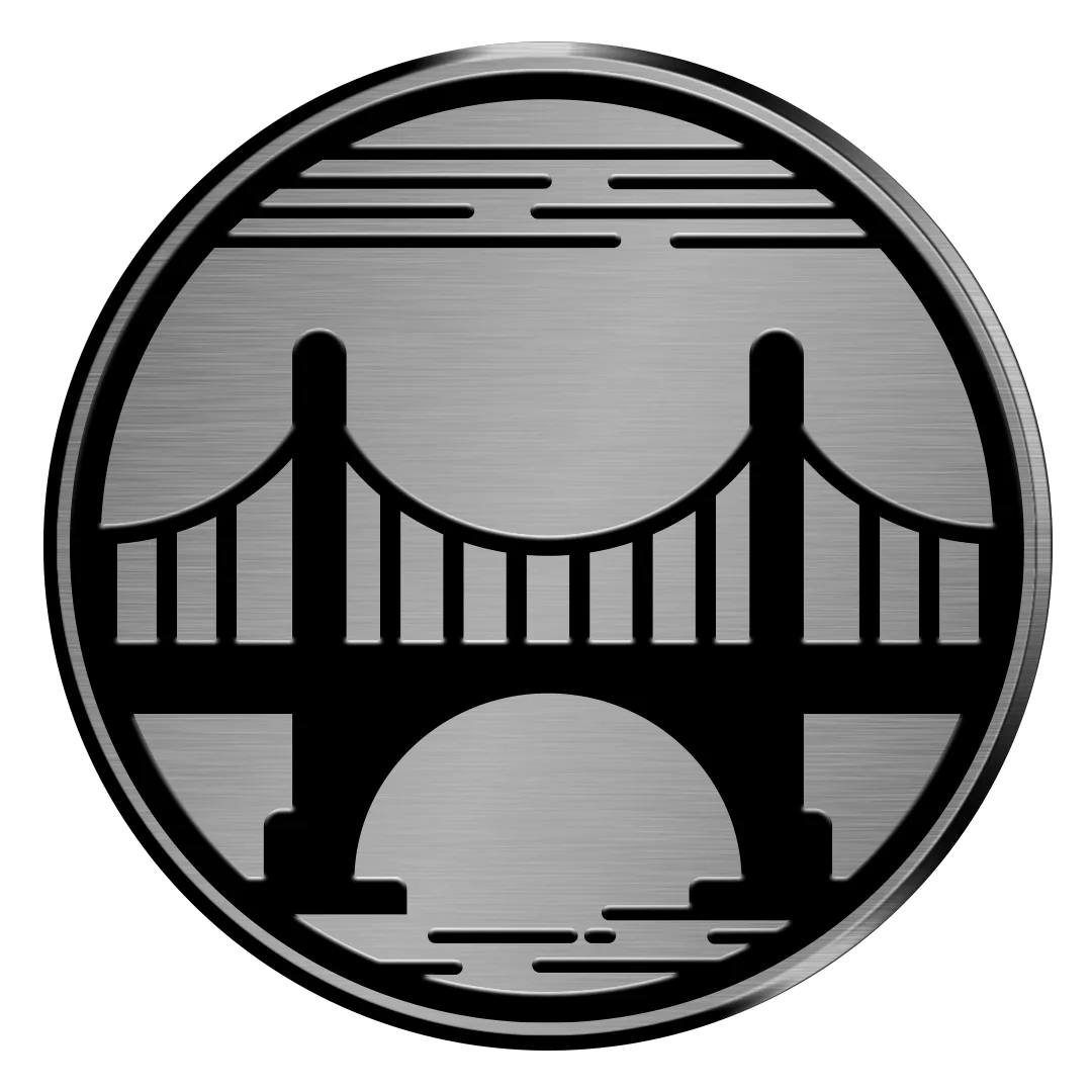 black bridge in silver badge