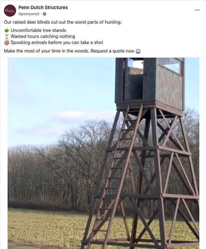 An ad where the image of a hunting is getting cut off by the Meta Advantage+ image touch-ups feature